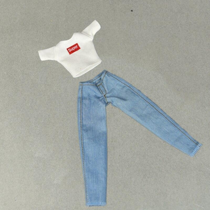 Puppenkleidungsset Outfits für Barbie 1/6 BJD Puppenhaus Hemd Tops & Jeans Hosen Hosen Freizeitkleidung für Kinder DIY Spielzeug schneeweiße/hellblaue