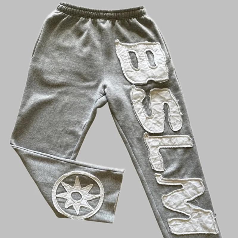 Europäische und amerikanische Herbst- und Winter-Personalisierte Street-Hip-Hop-Buchstabenstickerei Modische Freizeithose für Damen und Herren L grau