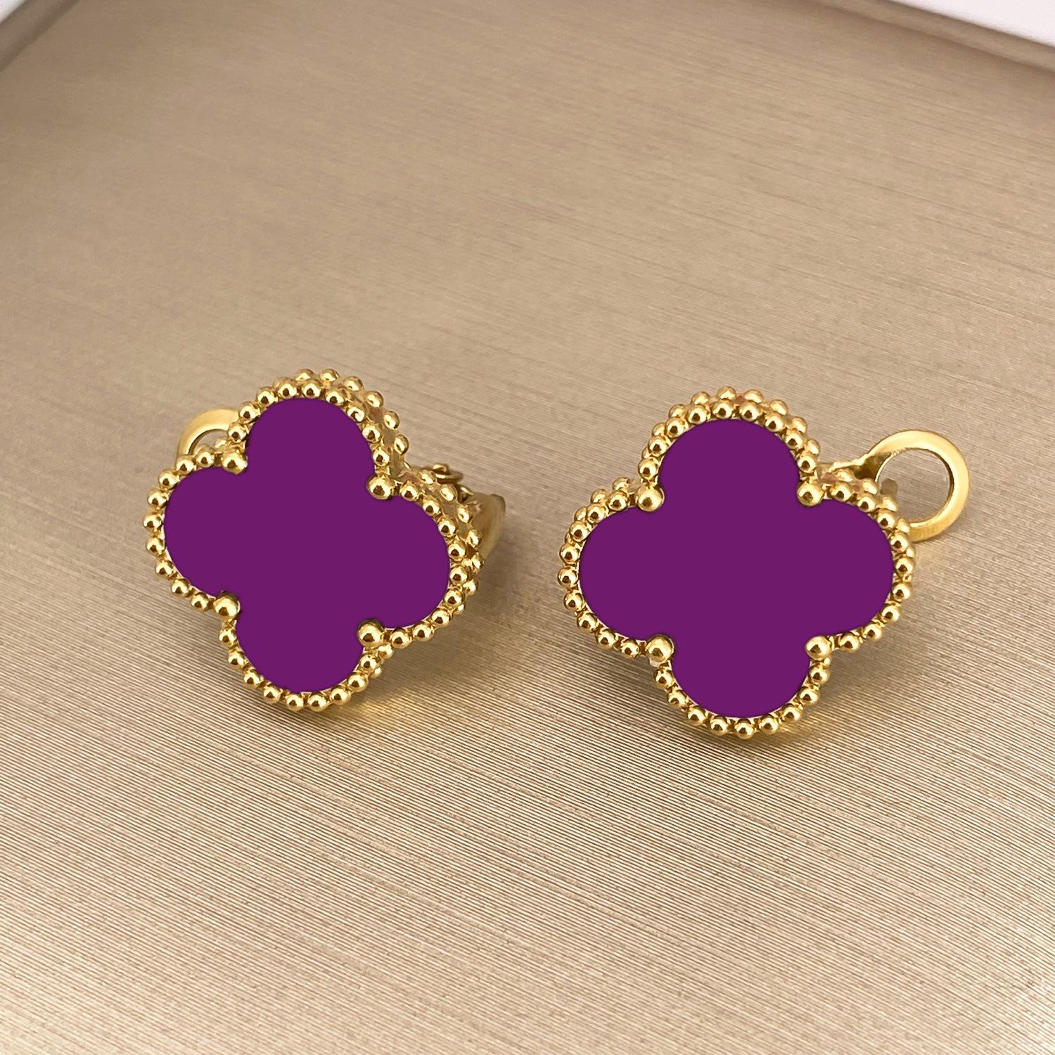 15MM Vierblättriges Kleeblatt Ohrringe Schnalle Perlmutt Vollradium Weibliches Temperament Einfache Ohrringe purple