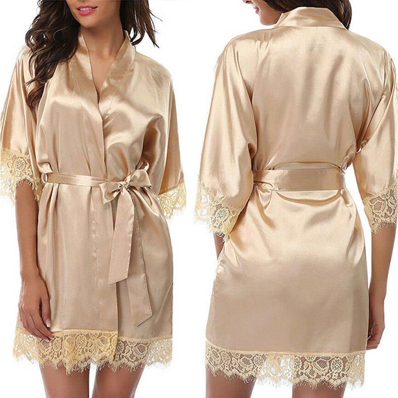 Damen-Sommer-Sexy-Nachthemd, schlichte Seiden-Satin-Roben, Braut, Hochzeit, Brautjungfer, Brautkleid, Bademantel gold