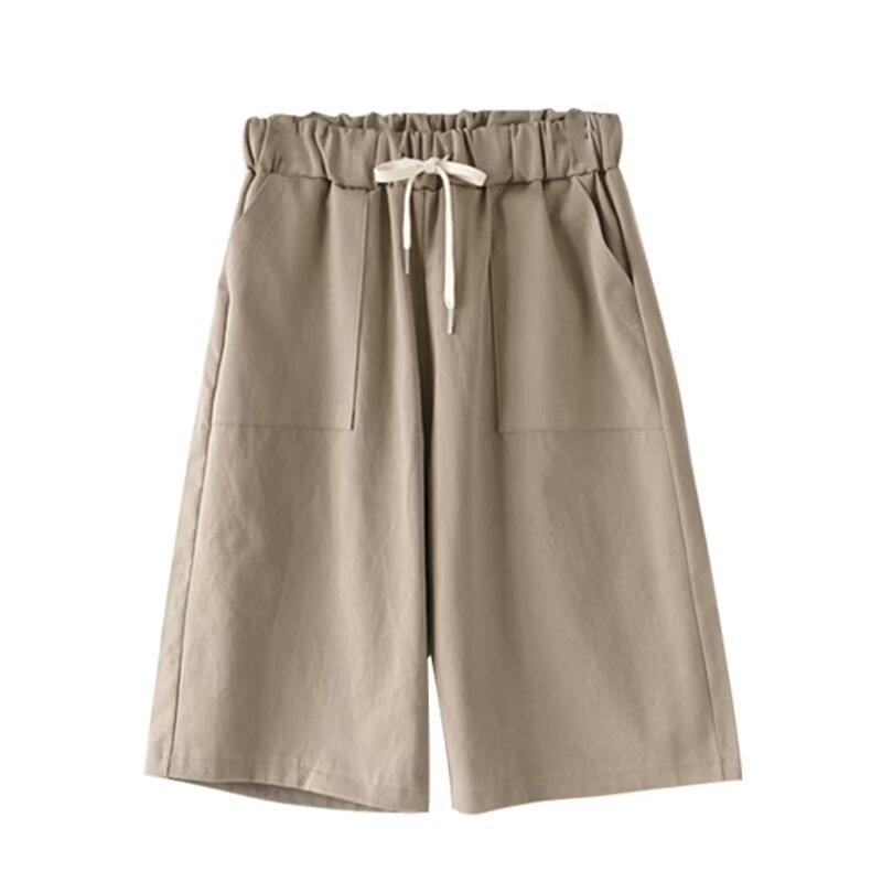 M-8XL Übergroße Shorts für Damen, lässige Shorts aus Baumwolle mit Kordelzug in der Taille, lockere Taschen, Sommer-Shorts mit Baggy-Unterteil XL khaki