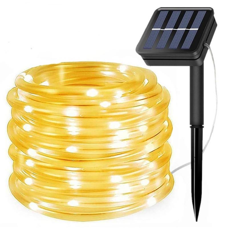 32M/22M/12M Outdoor LED Solar Rohr Seil Fee Licht Weihnachten Dekoration String Licht Wasserdicht für Garten Zaun Hof Balkon Party Decor 12M gelb