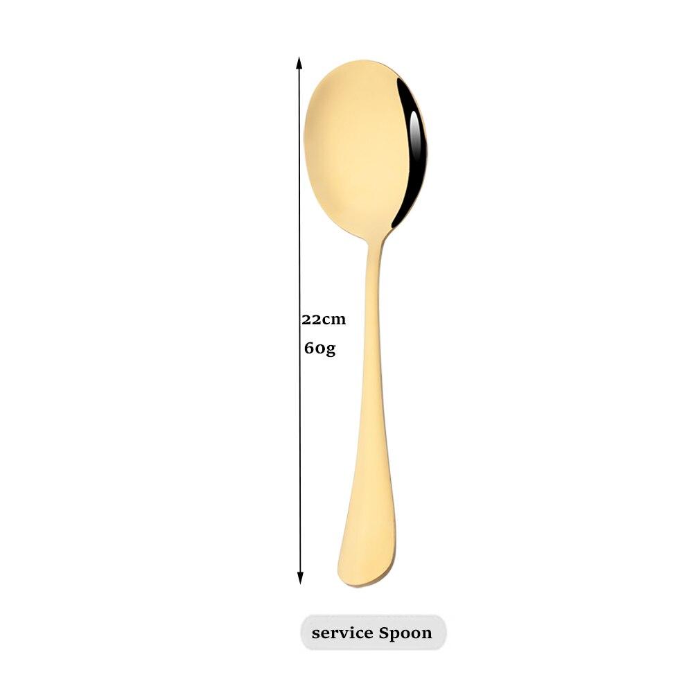 JANKNG Service Gold Geschirr Edelstahl Besteck Set Suppe Löffel Besteck Salat Gabel Kuchen Schaufel Set Küche Geschirr Set Serving Spoon
