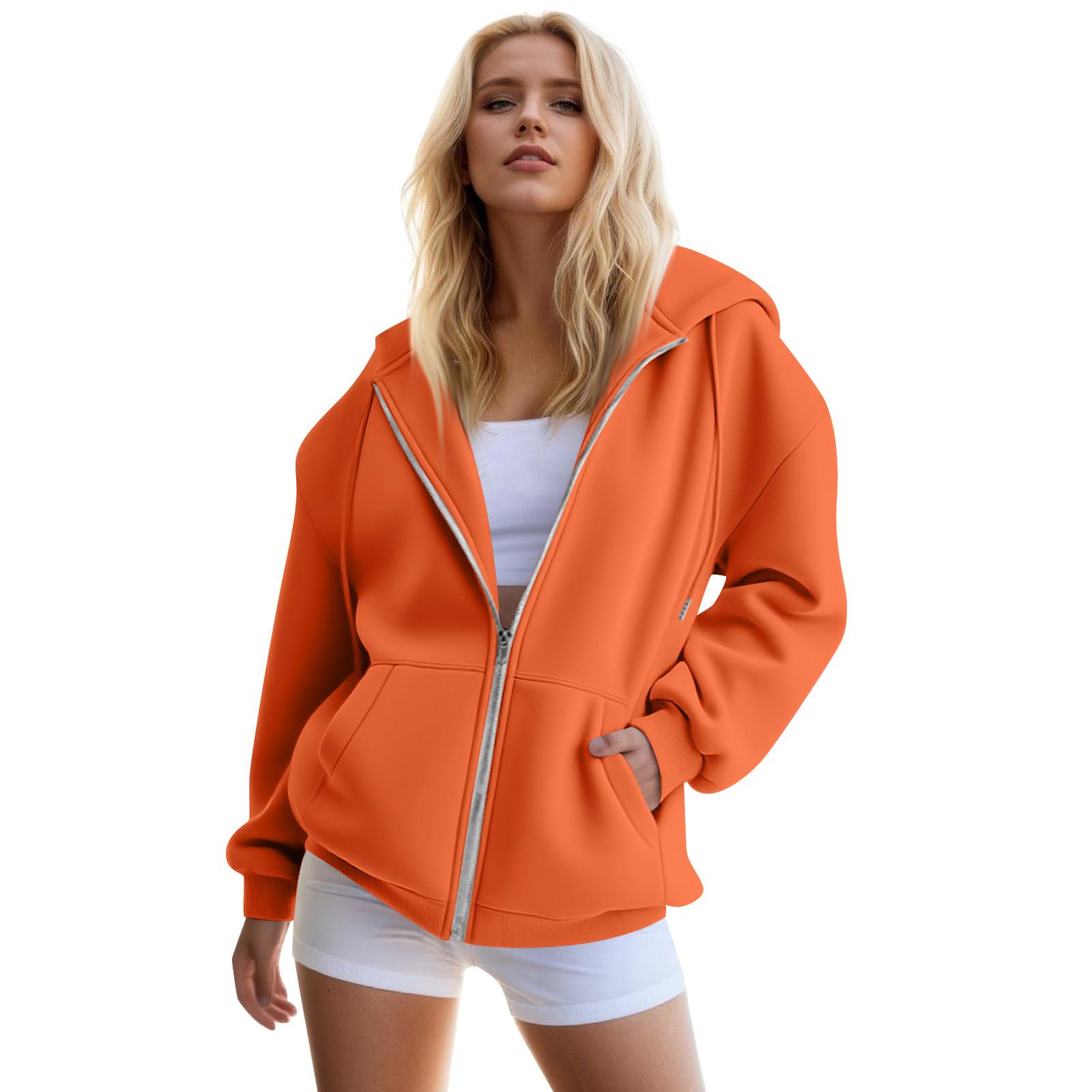 Damen Zip-Up Hoodies Übergroße Sweatshirts Herbstmode Outfits Lässige Jacken XL safrangelb