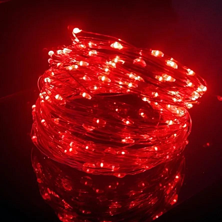 20m 10m Fernbedienung 8 Funktionen LED Lichterkette USB Lichterkette Weihnachtsgirlande Neujahr Hochzeitsfeier Gartendekoration 20M With Remote rot