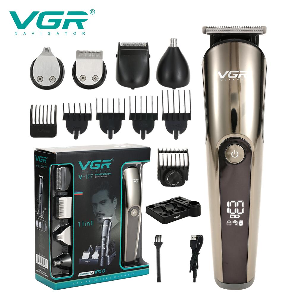 VGR V-107 Haarschneider mit LED-Digitalanzeige Multifunktionaler Haarschnitt Professioneller Öl-Kopf-Schneider Elektrischer Haarschneider IPX6 Wasserdichtes Rasiermesser silber