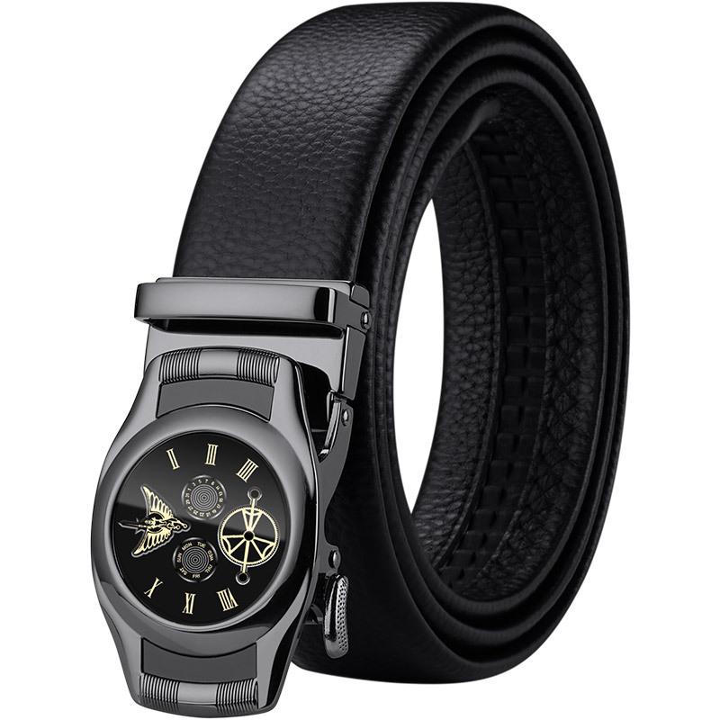 Emperor Belt Herren-Gürtel aus echtem Rindsleder, Herren-Gürtel mit automatischer Schnalle, Herren-Rindsleder, lässiger, vielseitiger Hosengürtel 110cm schwarz