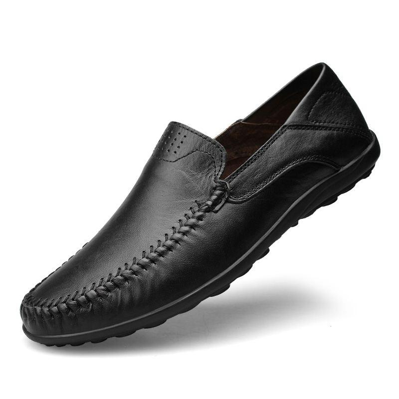 Echtes Leder Herrenschuhe Casual Italienische Herren Loafer Mokassins Luxusmarke Formale Slip-on Herren Bootsschuhe Zapatos De Hombre 45 schwarz