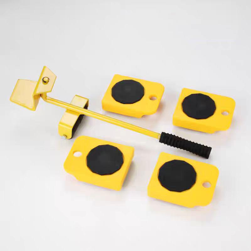 5-teiliges Möbelheber-Gleiter-Set, professionelles Werkzeugset zum Bewegen schwerer Möbel, Radstangen-Bewegungsgerät, max. bis zu 150 kg gelb