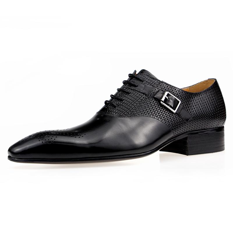 Mode Herren Formell Echtes Leder Schuhe Mode Zapato Social Herren Hochzeitskleid Loafer Webdruck Schnürschuhe Täglich Brogue Schuhe 41 schwarz