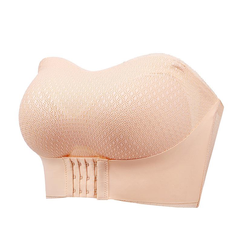Große Größe Damen Rutschfester, unsichtbarer Hochzeitskleid-BH, ultradünn, gerafft, Push-up-Schlauch-Oberteil, vordere Schnalle, Büstenhalter, trägerloses Unterwäsche-Oberteil XXXXXXL nude