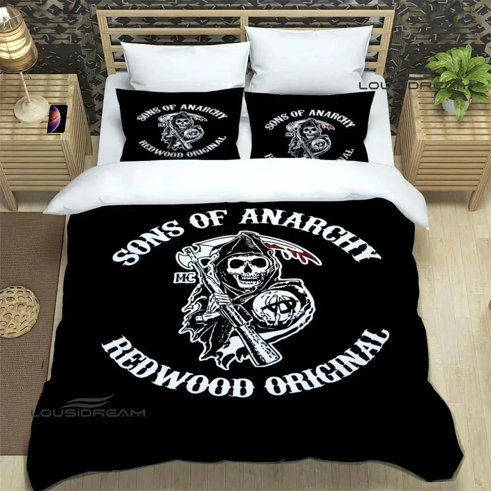 Sons Of Anarchy Retro Bettwäsche-Set Für Schlafzimmer Weiche Moderne Tagesdecken Bequeme Kinder Bettbezug Deckenbezug Und Kissenbezug US Twin(172*218cm)3pcs