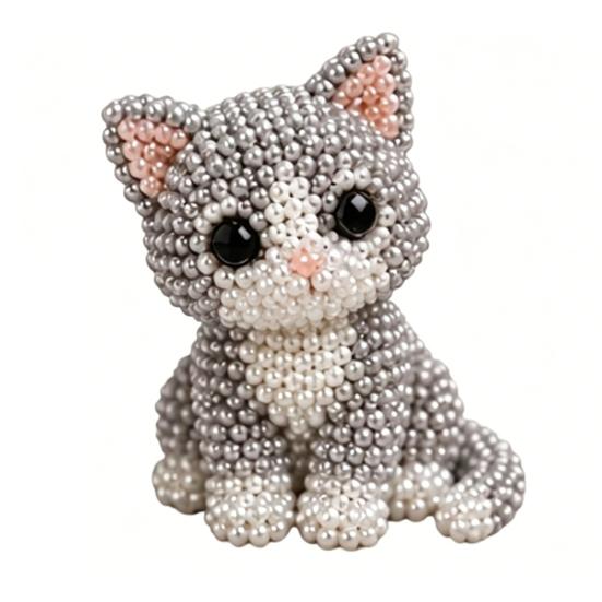 DIY Tier-Perlen-Set, Kleines 3D-Perlen-Tier-Bastelset, Süßes Tier-Perlenkunst-Set für Anfänger, Teenager, Erwachsene, Stressabbau, DIY-Dekoration, Handgefertigt Cat