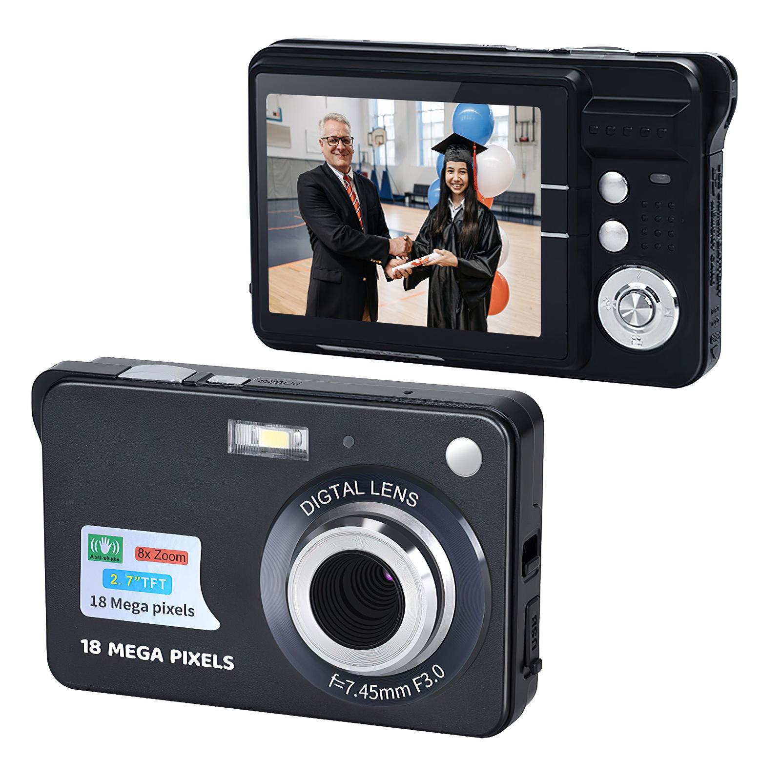 Tragbarer 720P-Digitalkamera-Video-Camcorder, 18 MP, Foto, 8-facher Zoom, Anti-Shake, 2,7 Zoll großer TFT-Bildschirm schwarz