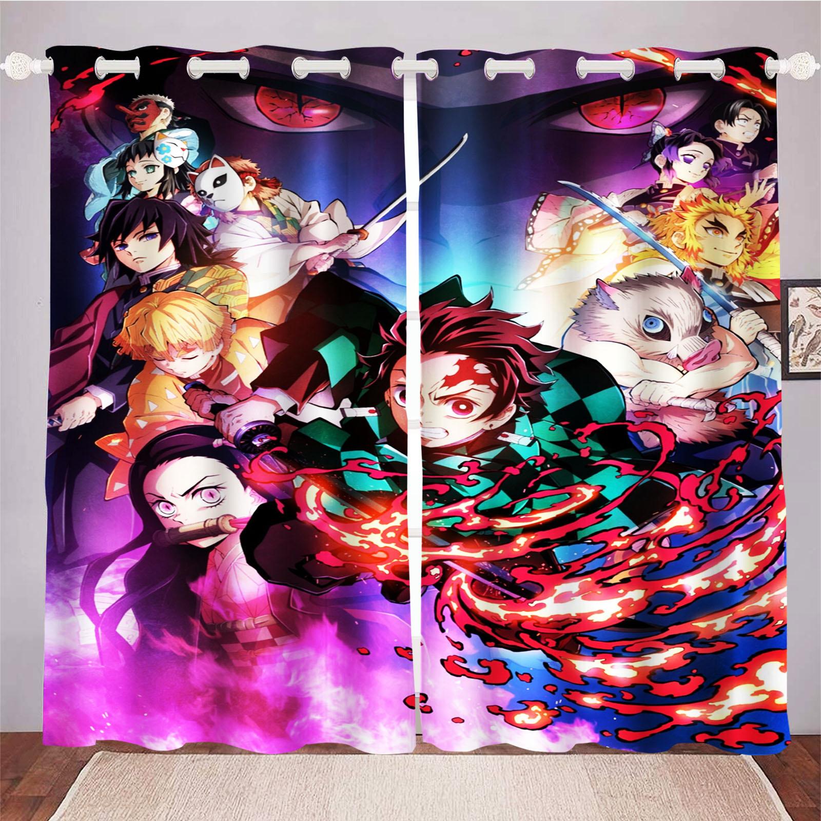 Anime Wohnzimmer Schlafzimmer Vorhänge für Wohnzimmer Perforiert Staubdicht Verdunkelungsvorhänge Küchenschrank Heimdekor 100x140cm&Grommet Top