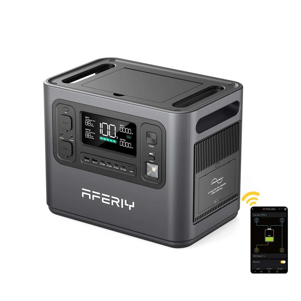 AFERIY P210 – Powerstation – Tragbare Powerstation 2400W 2048Wh, 13 Ausgangsanschlüsse, 10 Jahre Batterielebensdauer, 10ms UPS, Leiser Betrieb bei 35dB, Grau