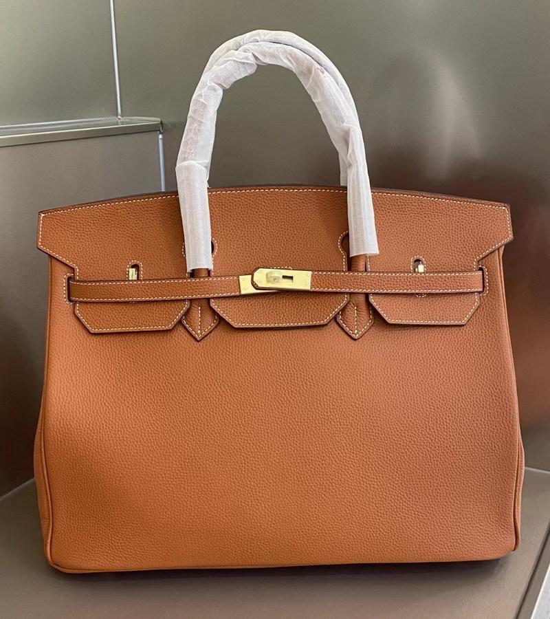 ML2024 Neue Top Layer Rindsleder 40cm Platin Tasche Große Tasche Handtasche Echtes Leder Damen Tasche 40x20x31cm braun