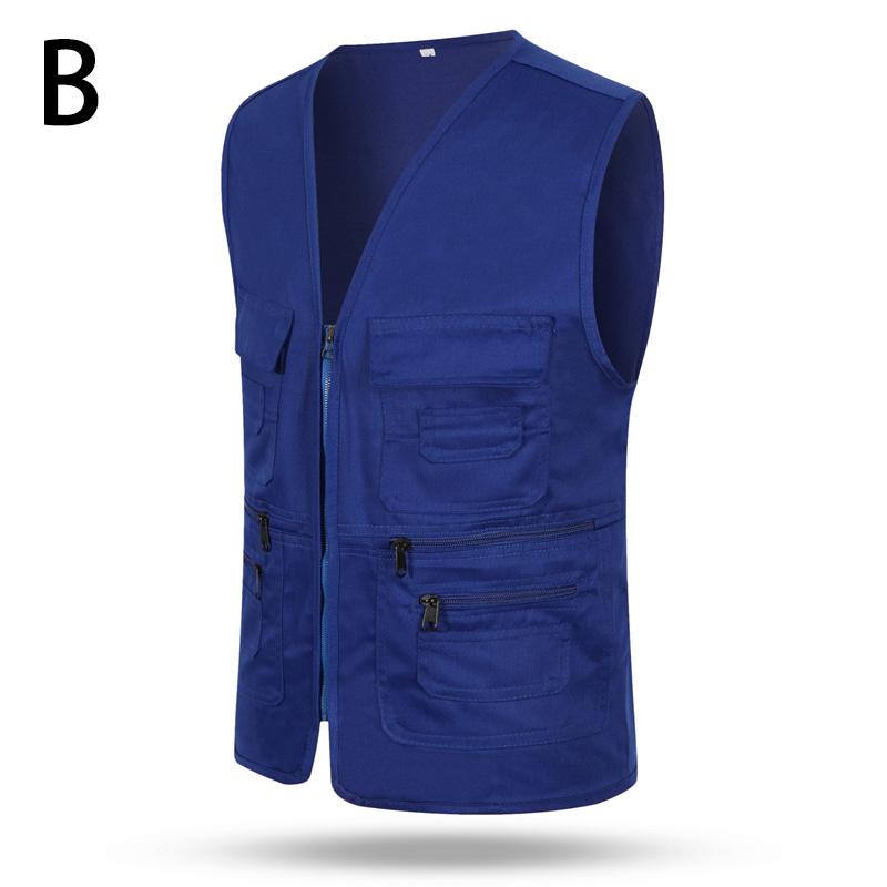 Männer Ärmellose Weste Top Casual Multi-Tasche Lose Jacke Mantel Outdoor Angeln Fotografieren Kameramann Weste XL blau