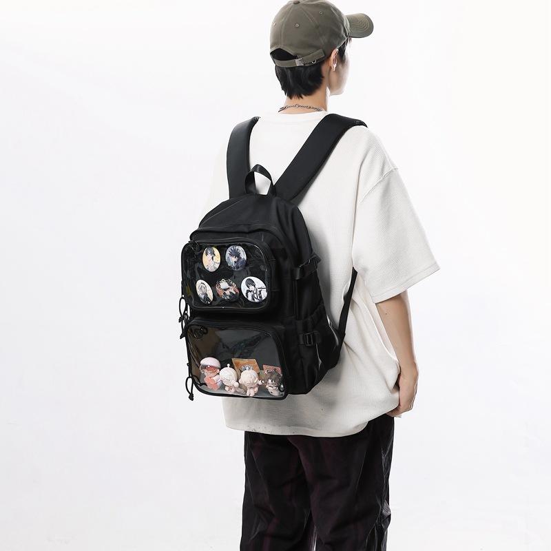 Schultasche zweidimensional zweiteilig Rucksack Jungen und Mädchen Mittelschule College-Studenten PVC-Taschen DIY große Kapazität Schultasche schwarz