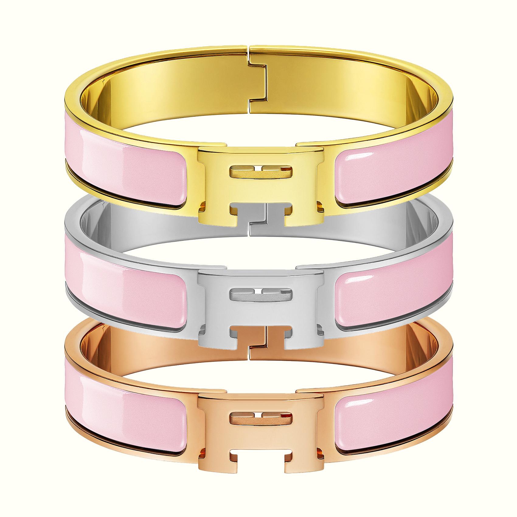 2025 Klassisches H Buchstaben Armband, Emaille Armband in verschiedenen Farben, Ofenplattiertes 18k Armband Inner diameter 17CM gold white