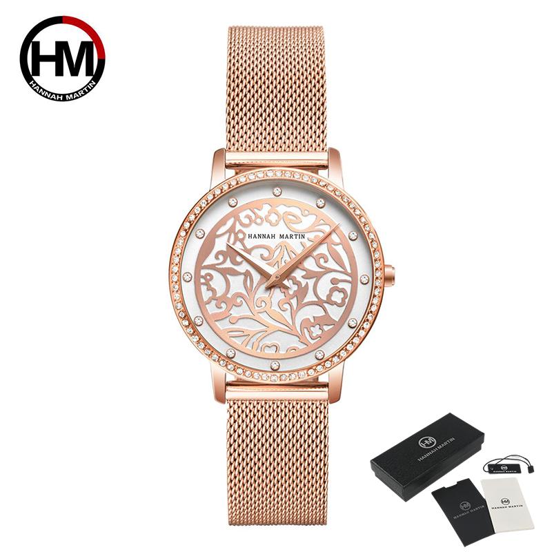 Frauen Strass Uhren Mode Weiße Blume 3D Gravur Zifferblatt Gesicht Japan Mov't Wasserdichte Top Luxus Marke Damen Uhren