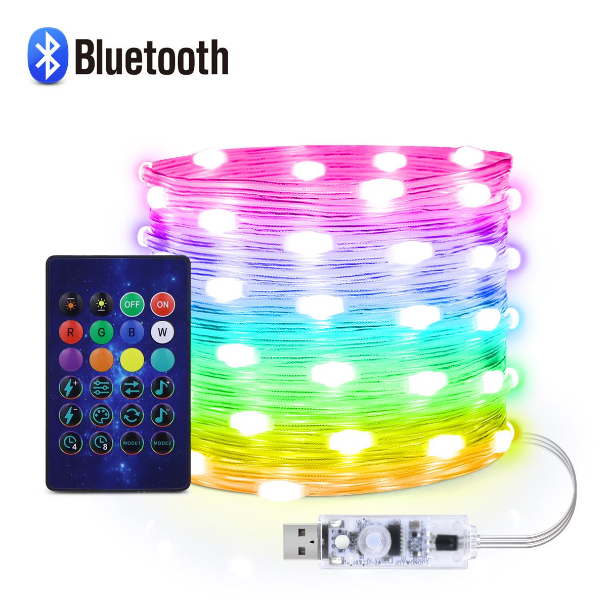 Bluetooth App Steuerung Weihnachtsbeleuchtung Outdoor Neujahr Dekoration USB LED Kupferdraht Lichterkette Girlande Lichterkette für Zuhause 20M-200LEDs