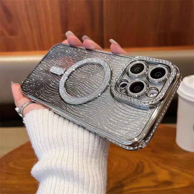 Für iPhone 15 Pro Max Luxus-Plattierung Flash Magsafe Magnetische Strass Handyhülle Für iPhone 11 12 13 14 15 16 Plus Objektivabdeckung For iPhone 16