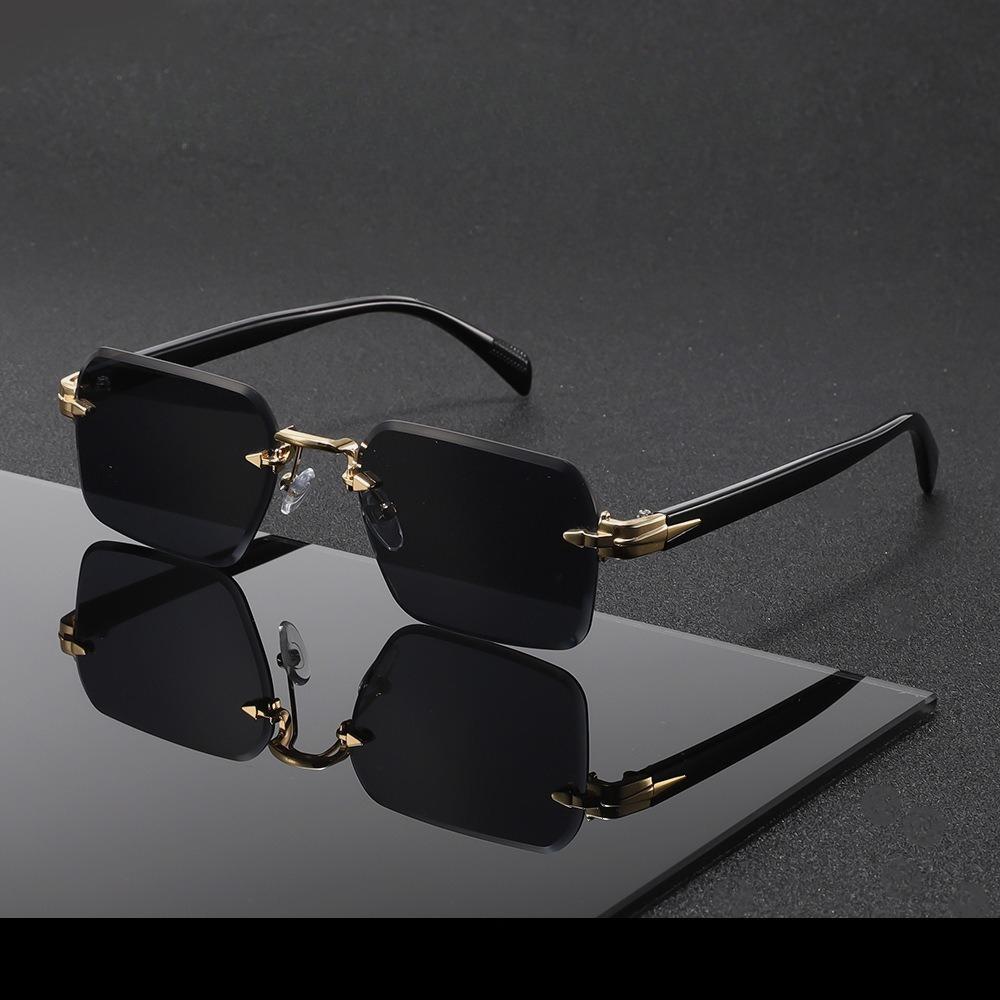 Metall Rahmenlose Sonnenbrille Outdoor Metallscharnier Qualität UV400 Sonnenschutzbrille Damen und Herren Luxus Design Schnittkanten Sonnenbrille Metal hinge grau