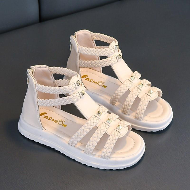 Sommer Neue Mode Offene spitze Prinzessin Schuhe Weichen Sohlen kinder Schuhe Römische Schuhe Mädchen Sandalen 26 beige