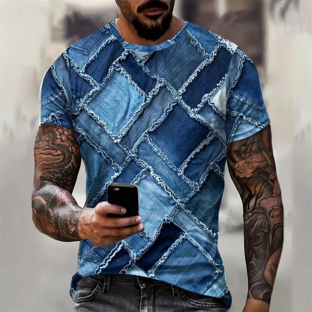 Digital Patchwork Graphic 3D Print Herren T-Shirt Herren Designer Herren Sommerkleidung Kurzarm T-Shirt Street Tops L