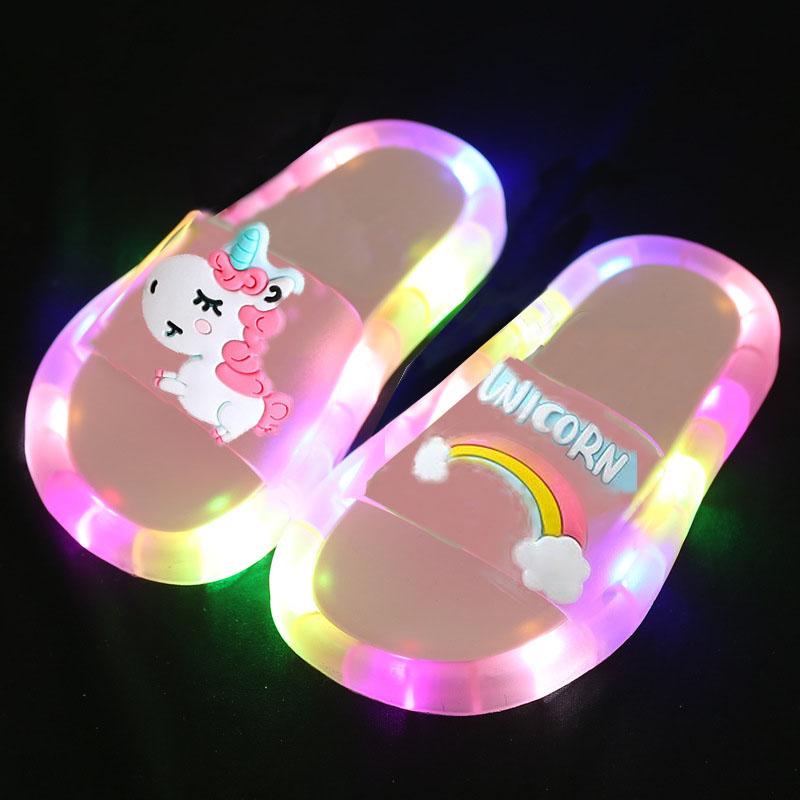 TWINFLAMES Mädchen Hausschuhe Kinder Einhorn LED Kinder Hausschuhe Baby Badezimmer Sandalen Kinder Schuhe für Mädchen Jungen Leuchtende Schuhe Kleinkind 26-27 rosa