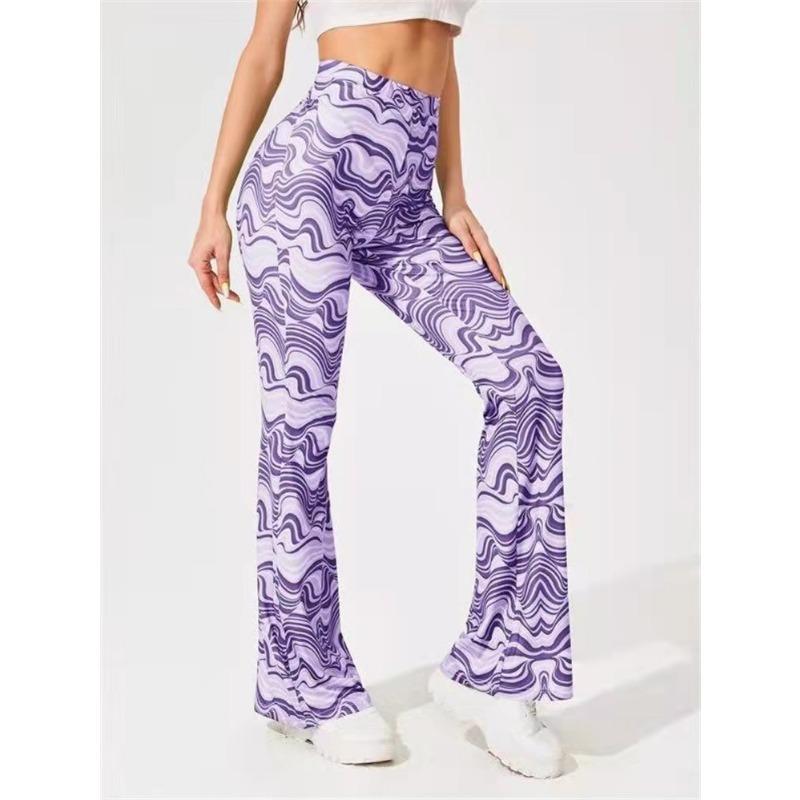 Frühling Sommer Damen Hose Wasser Welle Yoga Casual Hose Schlaghose 5XL licht lila