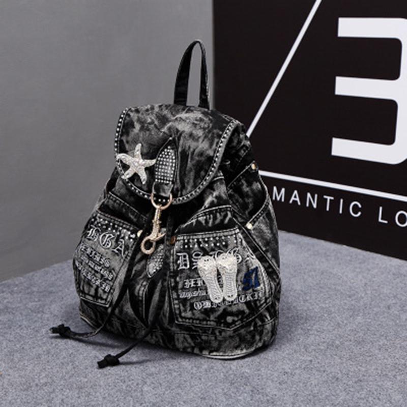 Luxus Denim Frauen Rucksack Hohe Qualität Anti Diebstahl Rucksäcke Weibliche Casual Rucksack Tasche Mädchen Designer Reise Rucksack schwarz