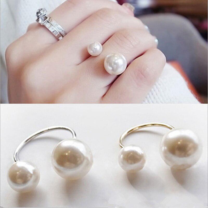 Verlobungsringe für Frauen, verstellbar, offene Manschette, Imitationsperlenring, Geschenke für Frauen und Mädchen, Silber, Goldfarbe, Handschmuck gold
