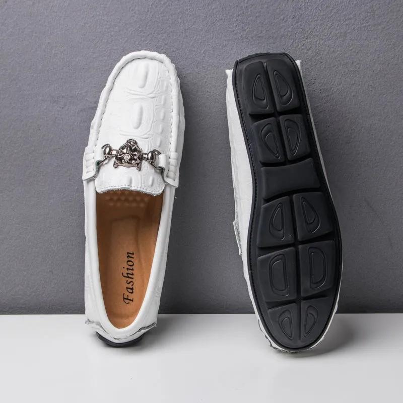 Schuhe Herren Halbschuhe Leder Mokassin Krokodil Stil Schuhe Slipper Flache Fahrboot Schuhe Classica 45 weiß