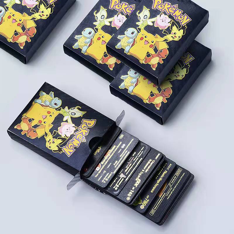 Pokemon-Karten Deutsch Spanisch Französisch Englisch Vmax GX Energiekarte Pikachu Seltene Sammlung Kampftrainer Jungen Geschenke Spielzeug German - 55PCS schwarz