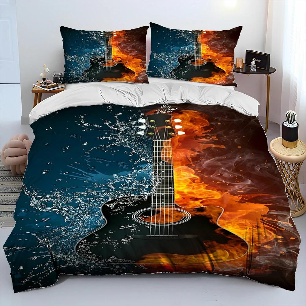 3D Klassische Gitarre E-Gitarre Bettdecke Bettwäscheset, Bettbezug Bettset Steppdecke Kissenbezug, King Queen Size Bettwäscheset AU Double(180x210cm)