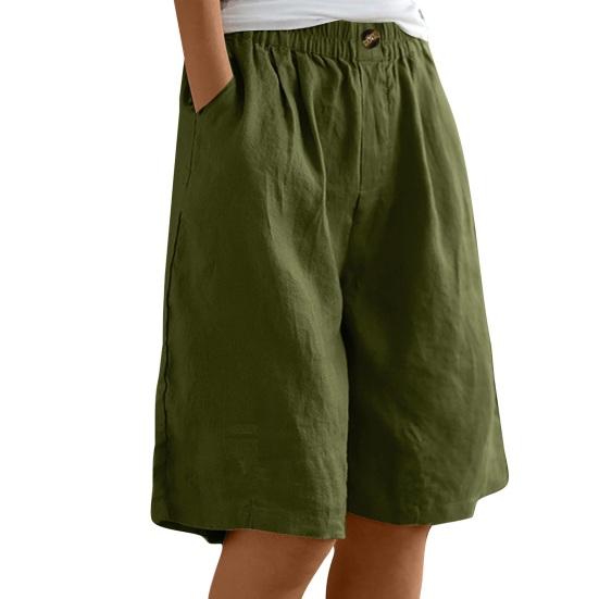Bermuda-Shorts für Damen Knielang High Waist Baggy Shorts mit Taschen Elastischer Bund Sommer Baumwolle Leinen Strandurlaub Shorts XL armee grüne
