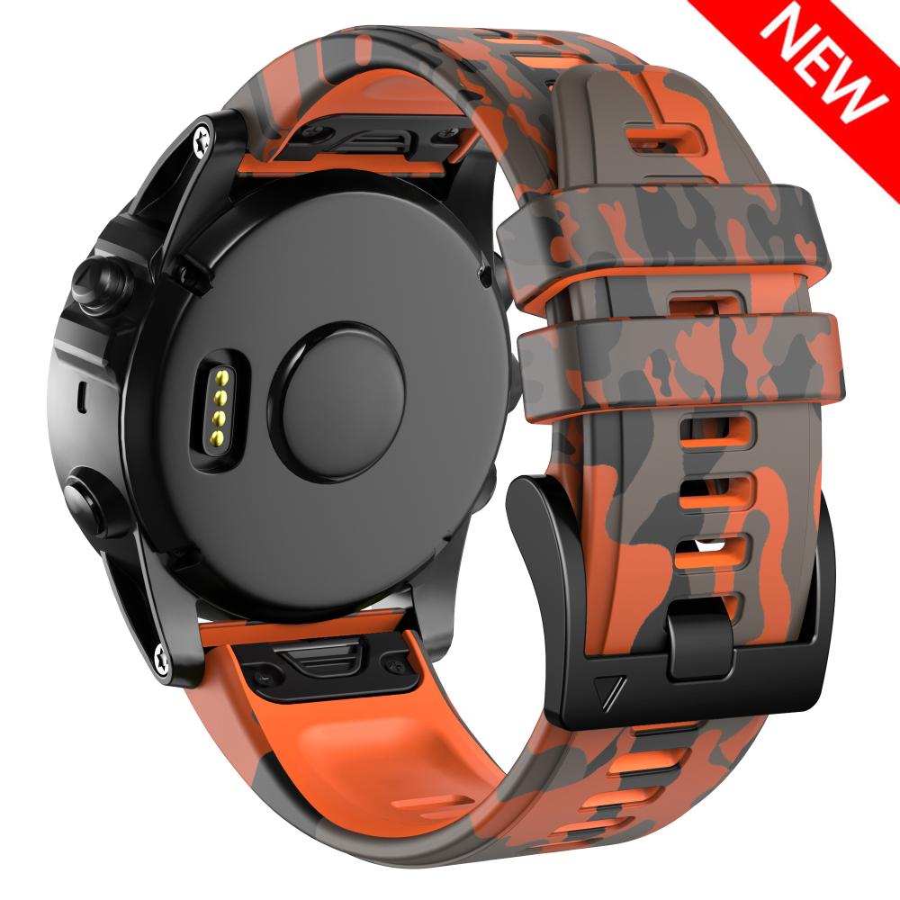 Ersatz 22mm 26mm Quickfit Camouflage Silikon Armband für Garmin Epix Gen 2 Fenix 7X 7 6X 6 Pro 5 5X Plus Armband Riemen 26mm Fenix 6X 6XPro orange/schwarz