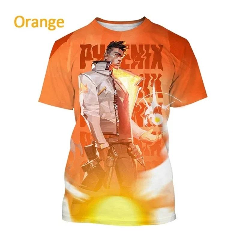Beliebtes Spiel Valorant Muster Herren 3D-Druck Sommer Lässig Kurzarm T-Shirt 4XL orange