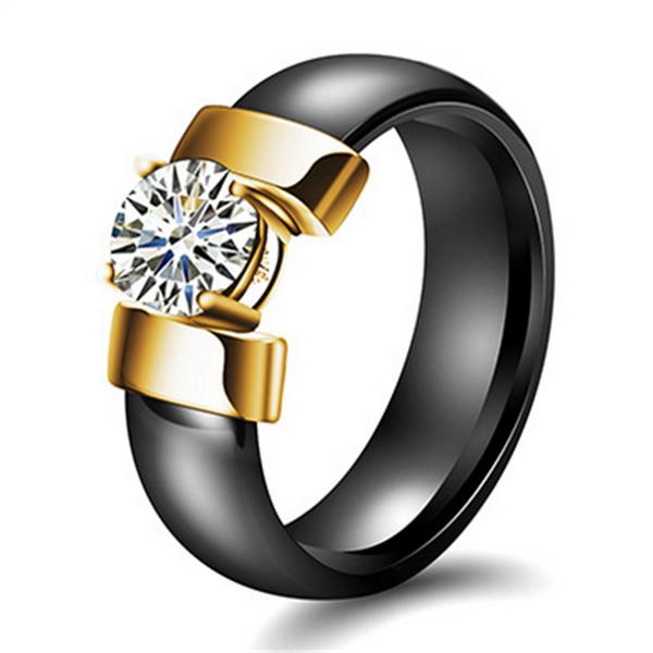 Luxus schwarz weiß Keramik Ring Kristall Titan Stahl Schmuck Geschenke für Paare 9 schwarz