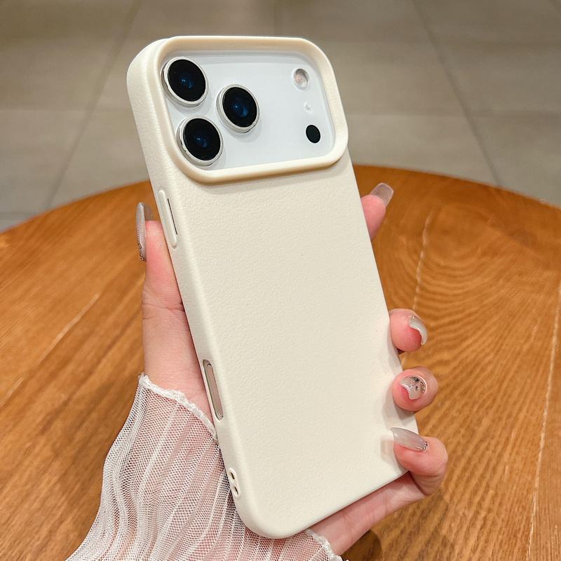 Handyhülle mit Ledertextur, weiches TPU, stoßfest für iPhone 17 Air 16 15 Pro Max 12 13 14 15 Pro 11, einfarbige Silikonabdeckung Fundas iPhone 17 Air antik weiße
