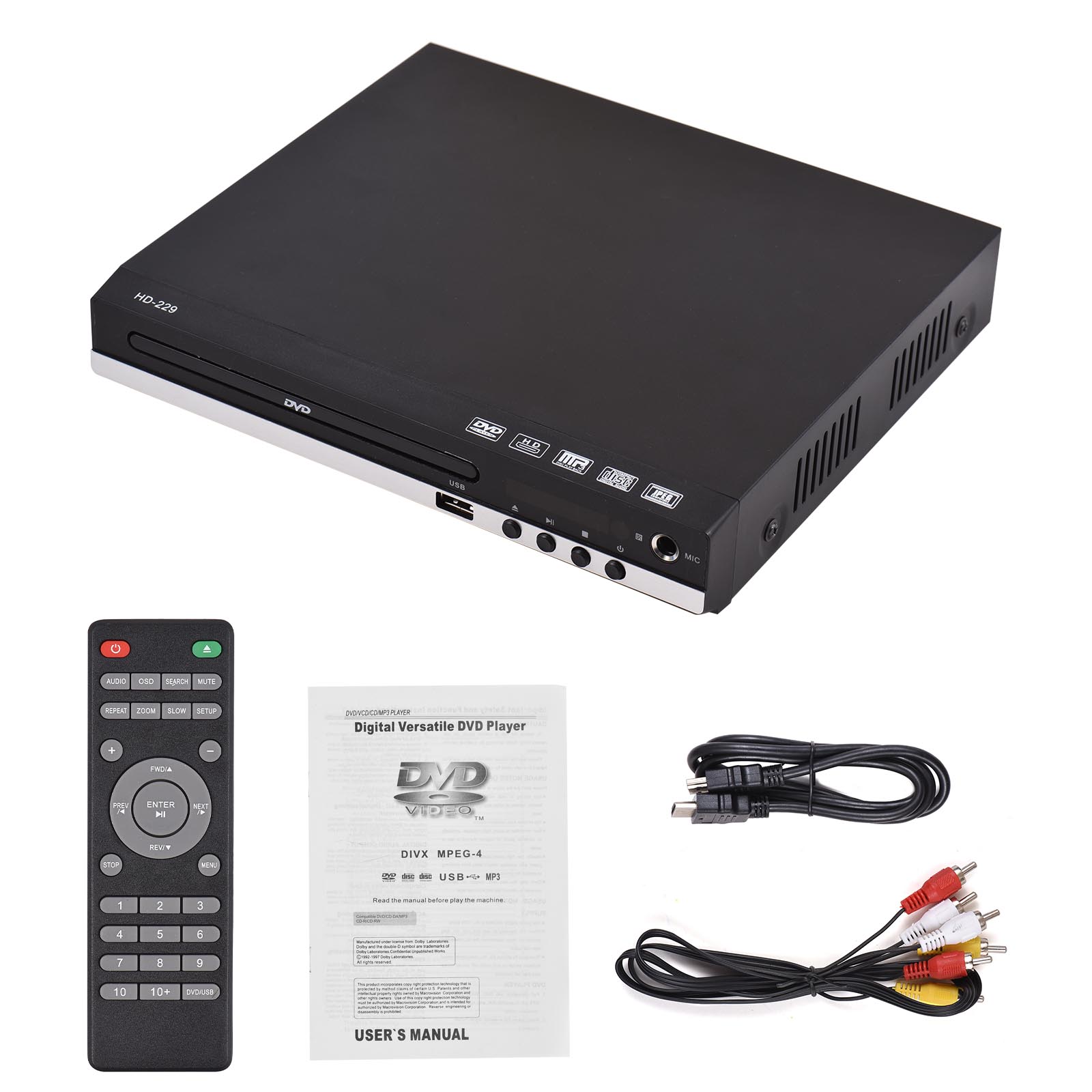 HD229 Heim-DVD-Player, DVD-CD-Disc-Player, digitaler Multimedia-Player, U-Disk-Wiedergabe, HD-AV-Ausgang US Plug schwarz