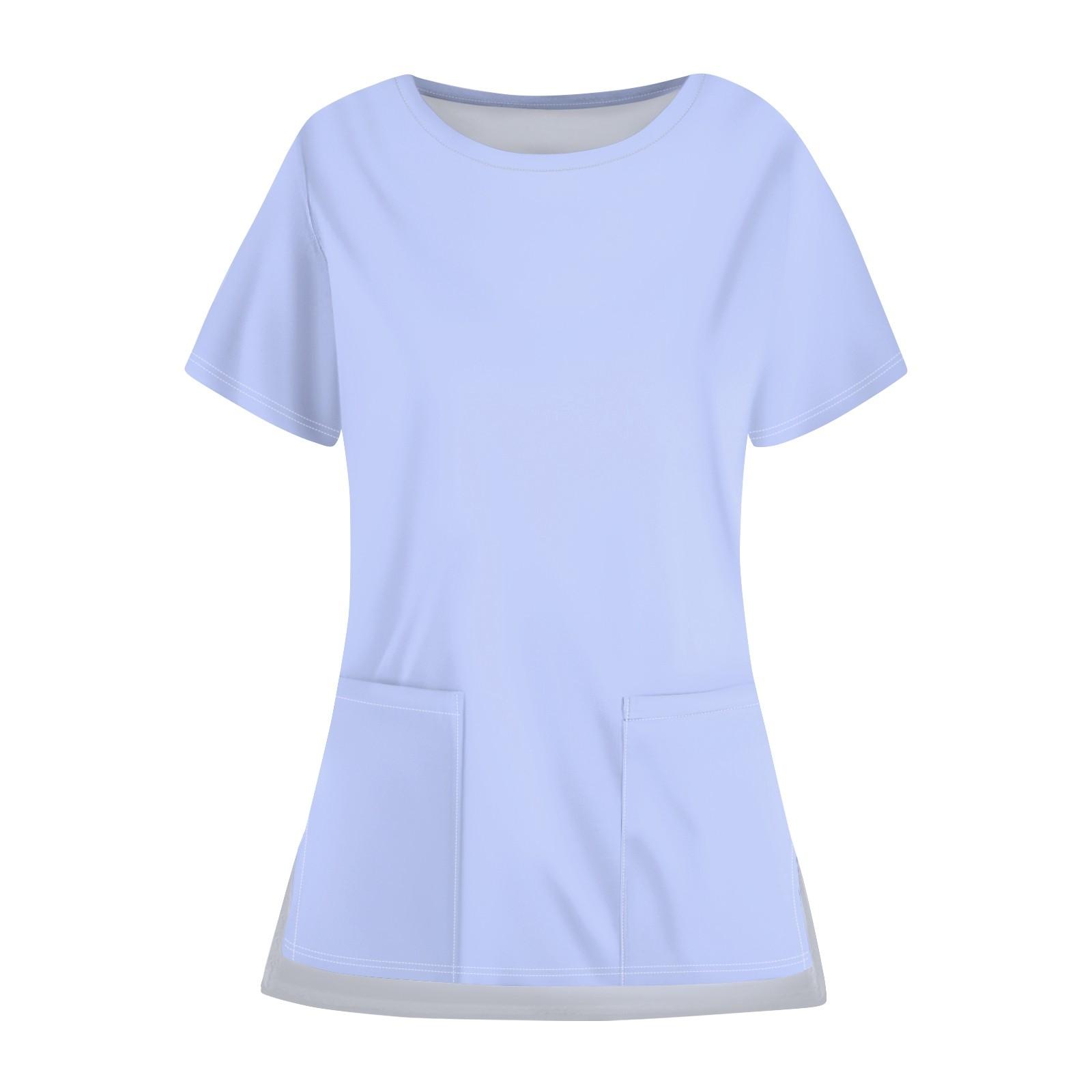 Lässige Damen-Uniform mit Rundhalsausschnitt, einfarbiger Tasche und offenem Saum, schützendes Arbeitsuniform-Oberteil XL