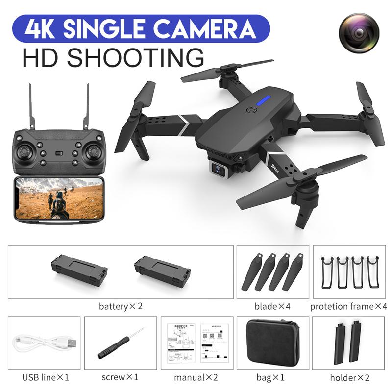 2023 neue E88 RC Mini Drohne 4K Weitwinkel Single/Dual Kamera Optische Fluss Positionierung WiFi FPV Hubschrauber faltbare Selfie Quadcopter Spielzeug Geschenk single camera 2 battery