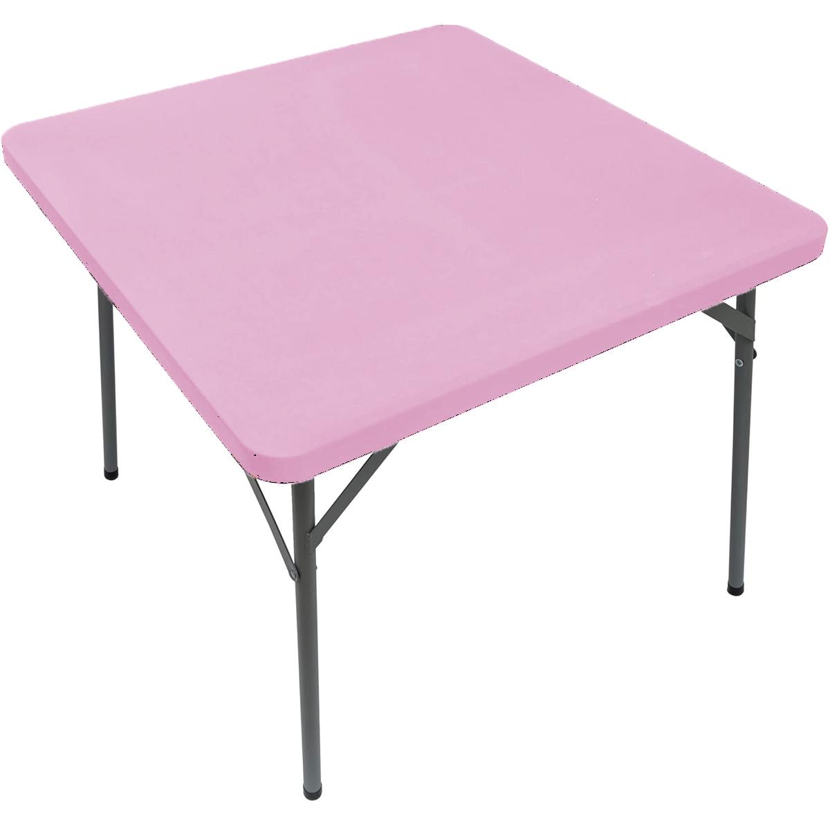 Quadratische Einbautischdecke, elastische Tischdecke für Esszimmer, Küche, Zuhause, Party, Stretch-Spandex-Tischdecke, Schonbezug hellrosa