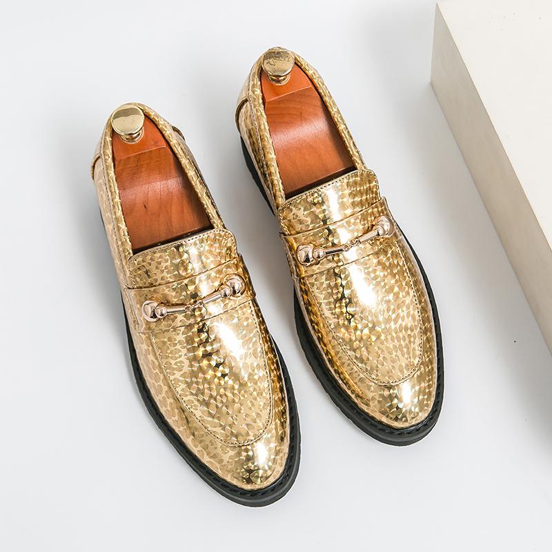 Herren Casual Slip-On Lederschuhe Friseurschuhe Lackleder Glänzende Schuhe Mann Streetwear Fashion Hochzeitskleid Luxusschuhe 46 gold