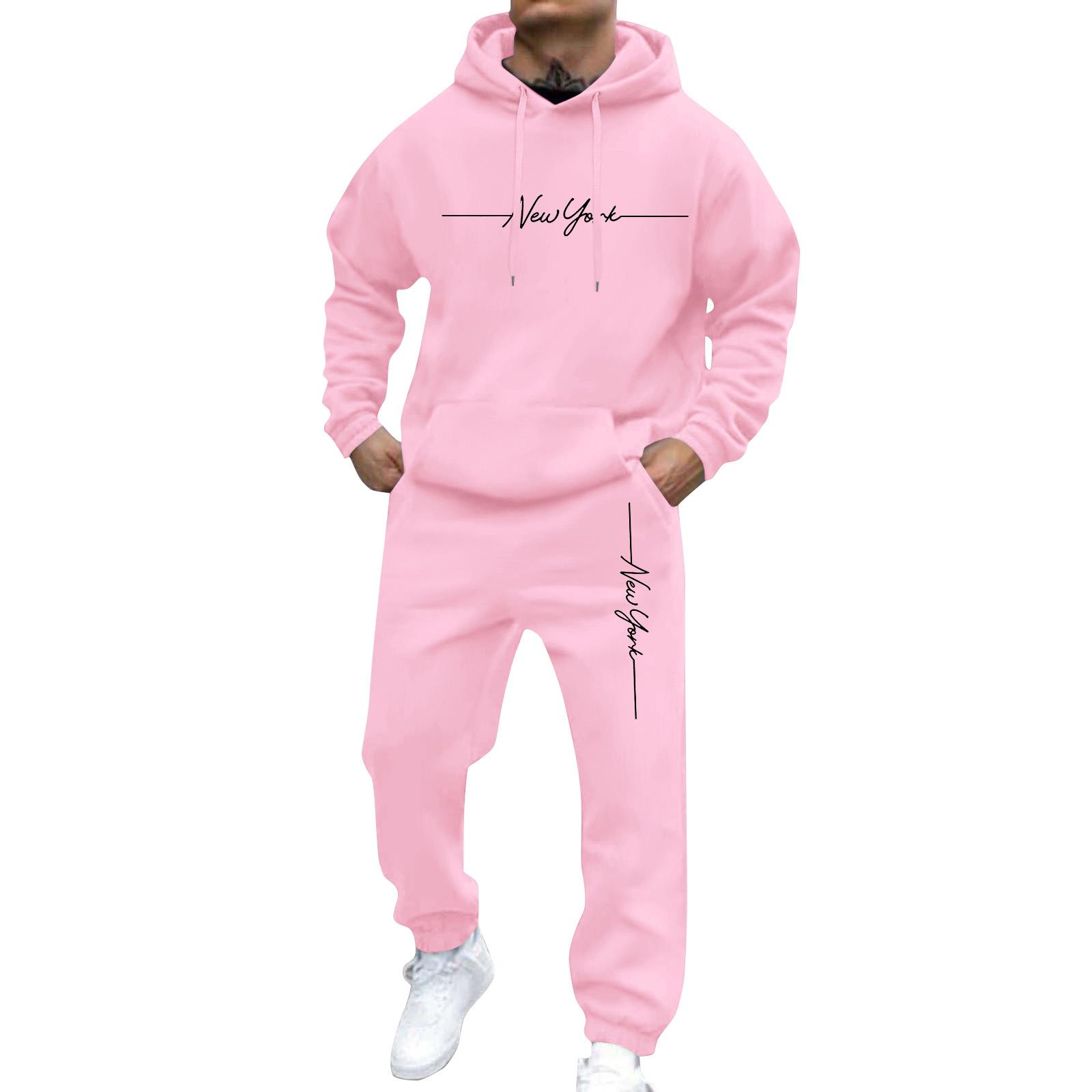 Herren Sweatshirt Anzug Herren Einfarbig Lässig Sportanzug Sweatshirt Anzug XXXL rosa