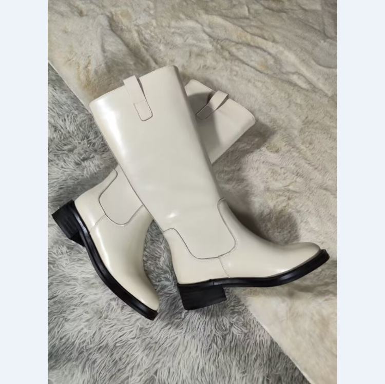 Krazing Pot Herbst Winterschuhe aus Rindsleder mit mittlerem Absatz, große Größe 46, Reitstiefel für Damen, warm halten, oberschenkelhohe Stiefel 36 beige