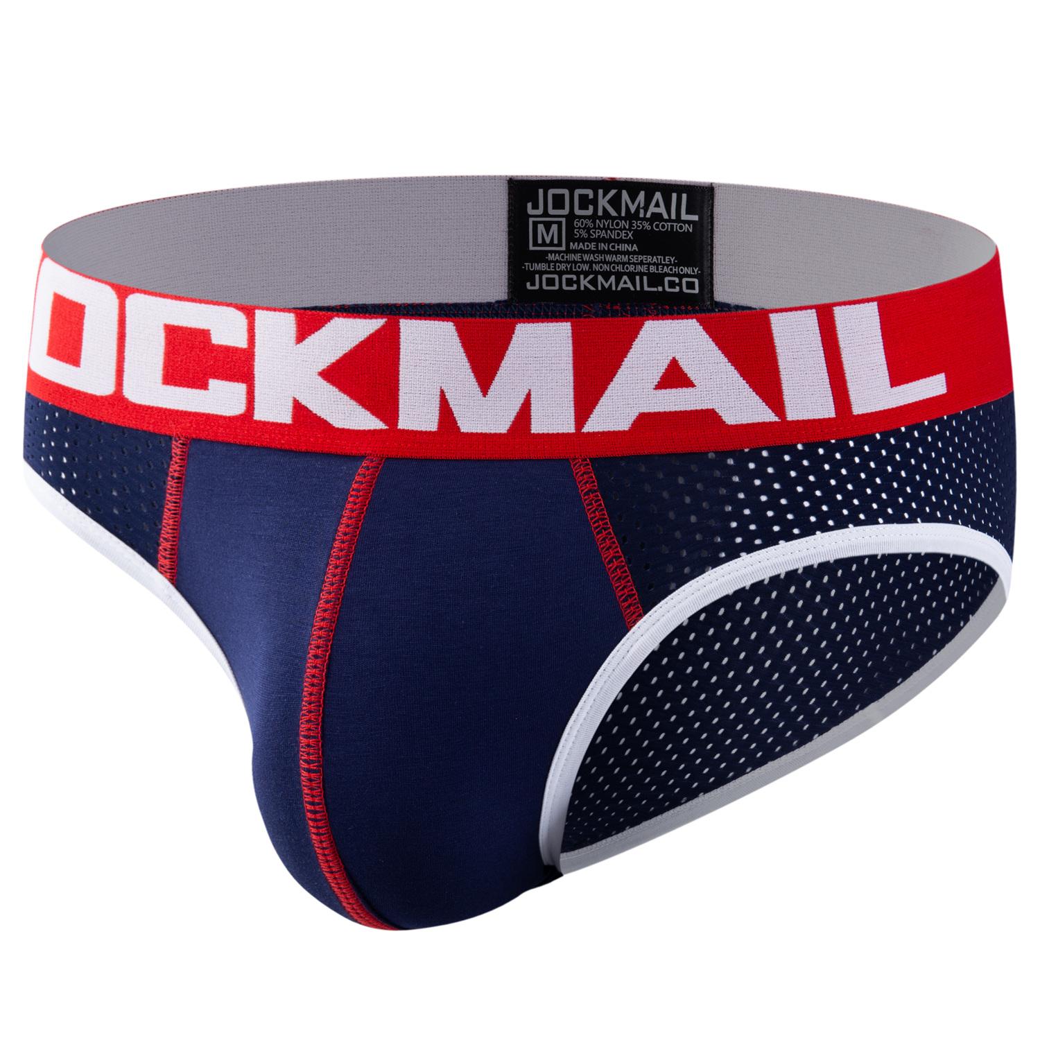Slips JOCKMAIL Mode Niedrige Taille Sport Herren Unterwäsche Nylon Mesh Atmungsaktiv Klassische Colour Clash Design Unterhosen XL navy blau